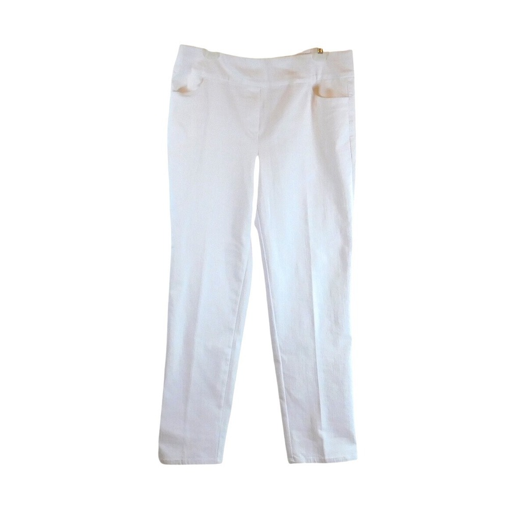 Alfred Dunner White Pull‎ On Stretch Straight Leg Pants Size 10 Front Pockets